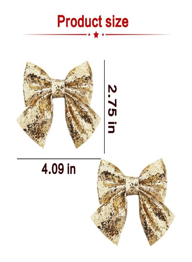 Sdopbinbin Gold Glitter Bow Hair Clips Barrettes for Girls Women Bling Christmas Ribbon Hair Clip Bow Alligator Hair Clips Gold Glitter Christmas Hair Accessories for Girls Women Hair Bows Clip Barrettes 2Pcs - Image 2